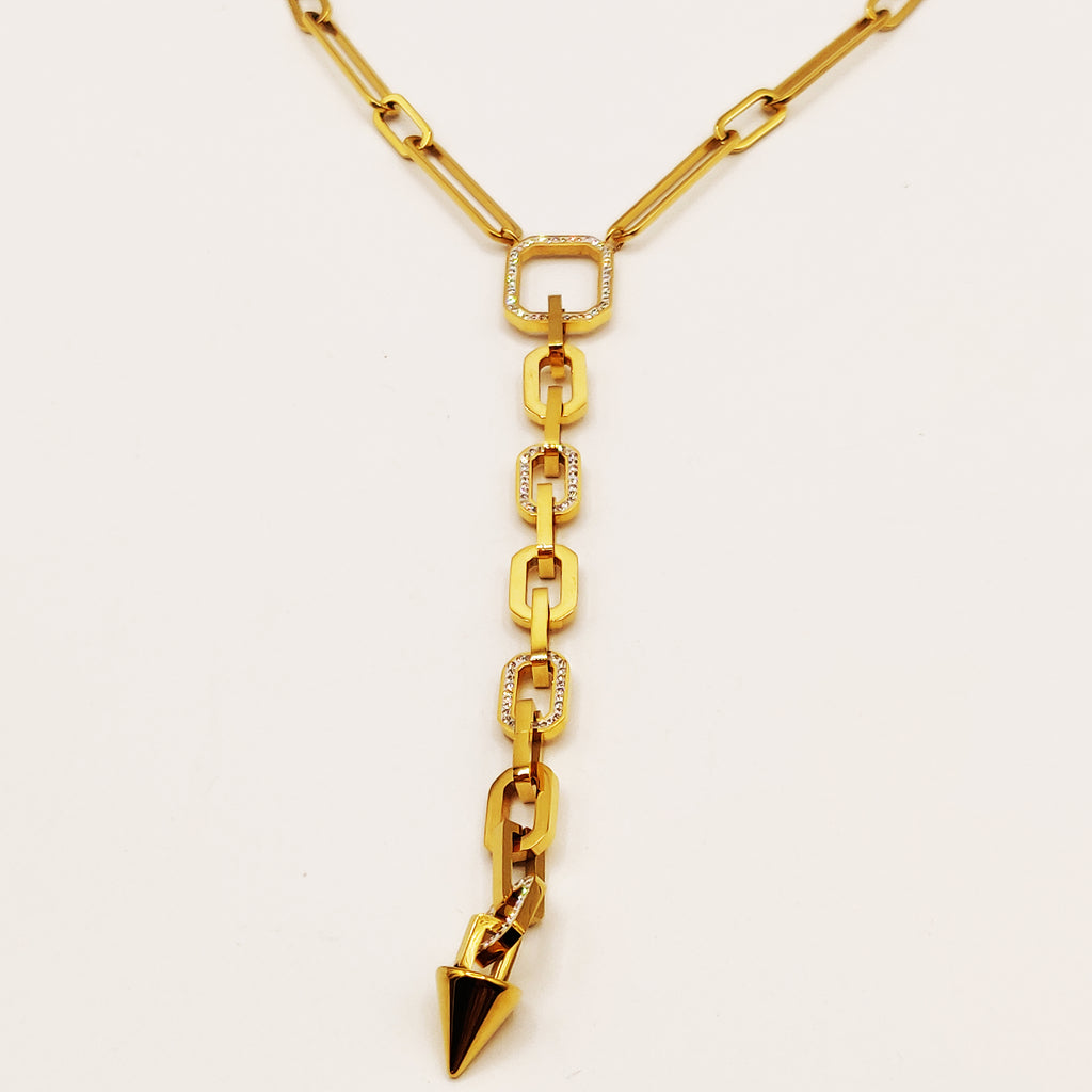 Collier Chaîne Carrée Descendante Pendentif Pic Luxe
