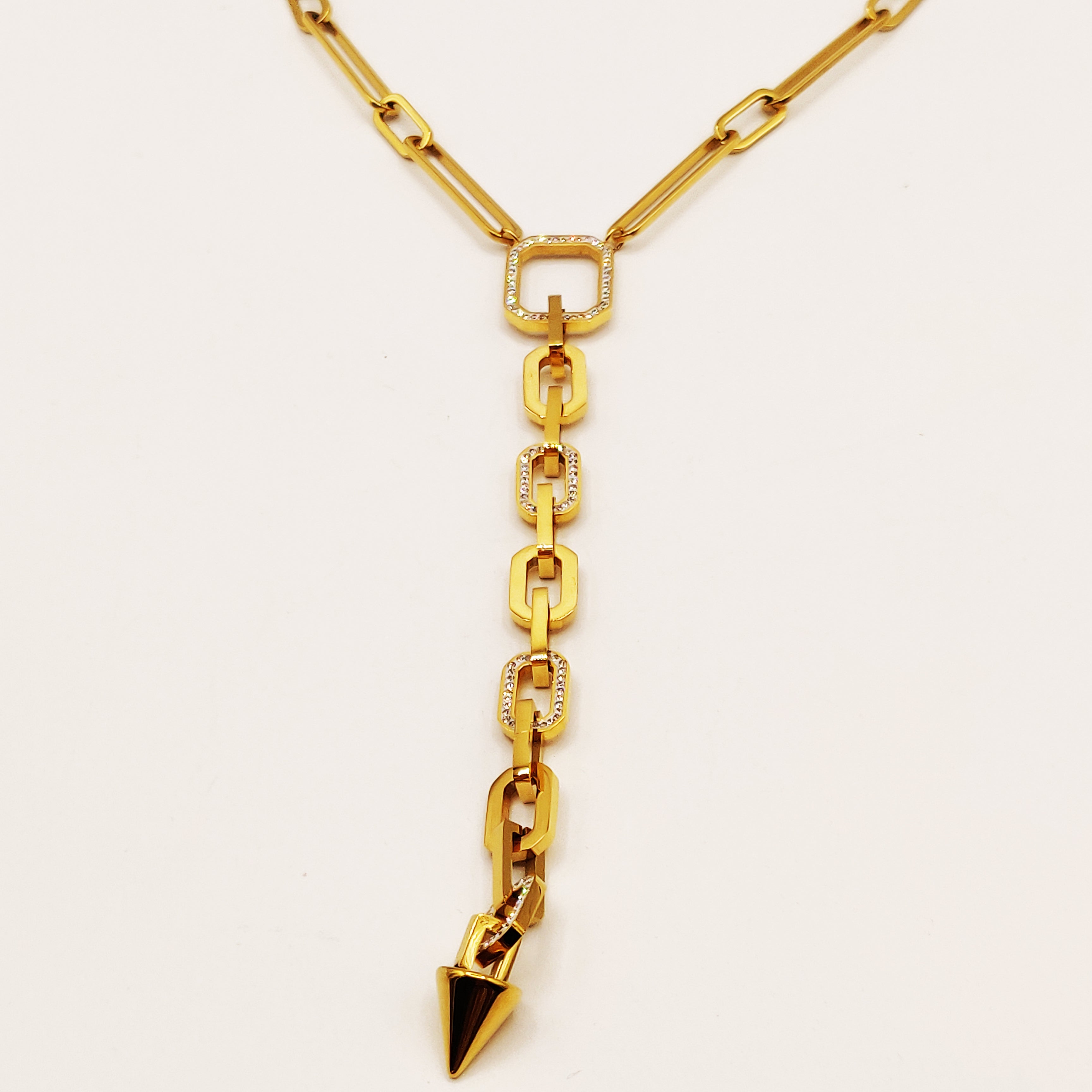 Collier Chaîne Carrée Descendante Pendentif Pic Luxe