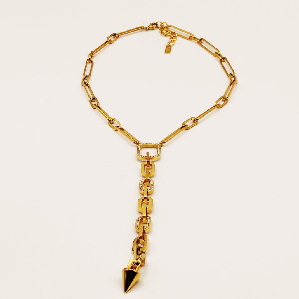 Collier Chaîne Carrée Descendante Pendentif Pic Luxe