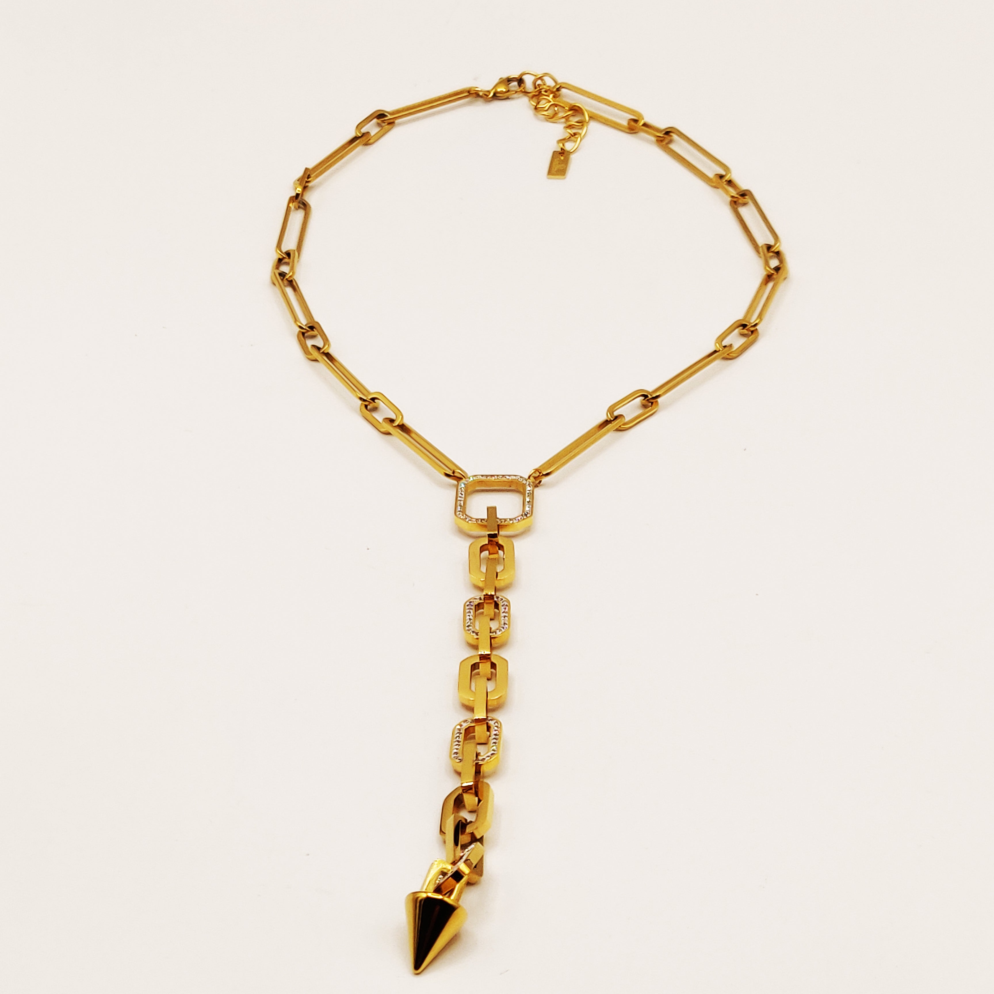 Collier Chaîne Carrée Descendante Pendentif Pic Luxe