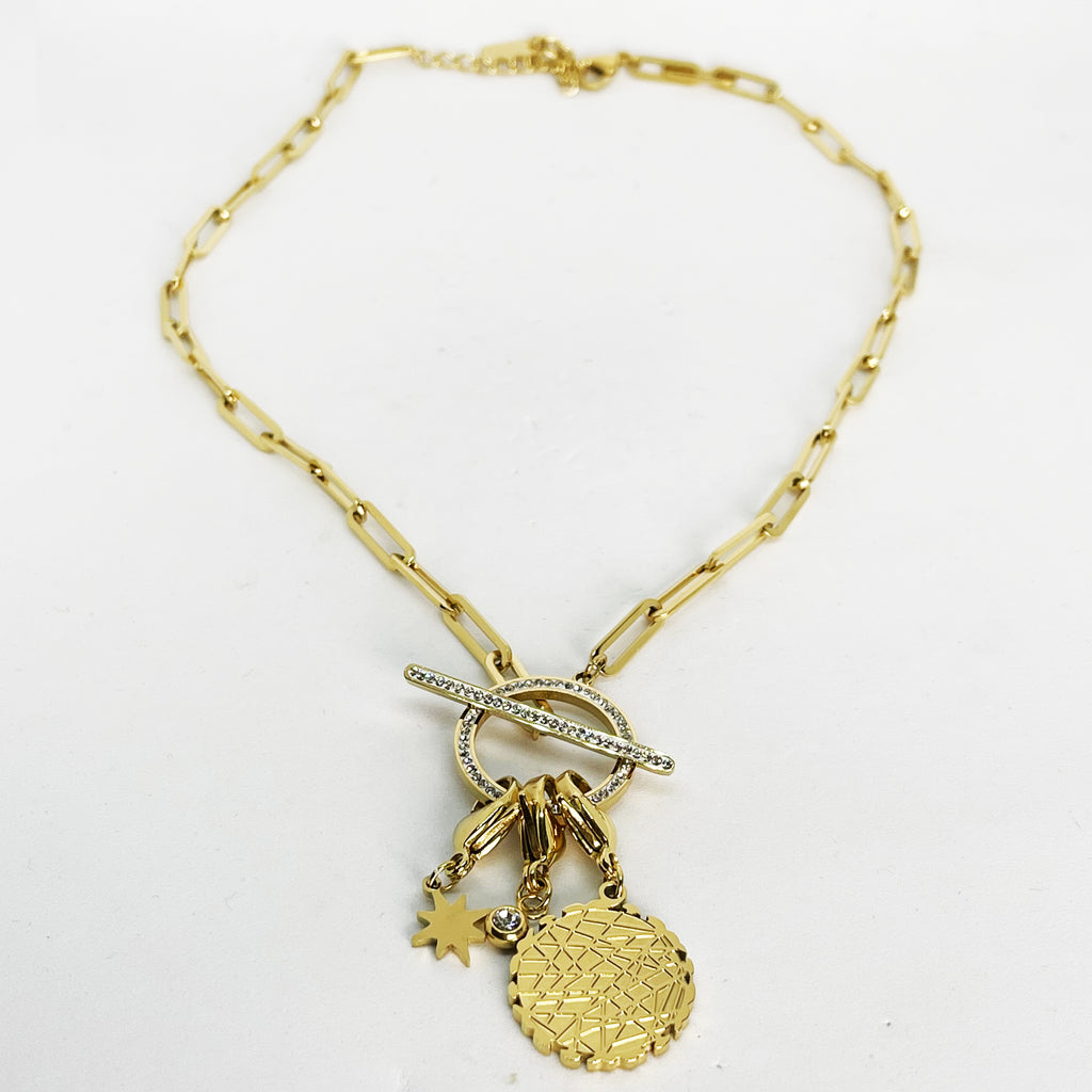 Collier Chaîne Cercle et Barre 3 Pendentifs