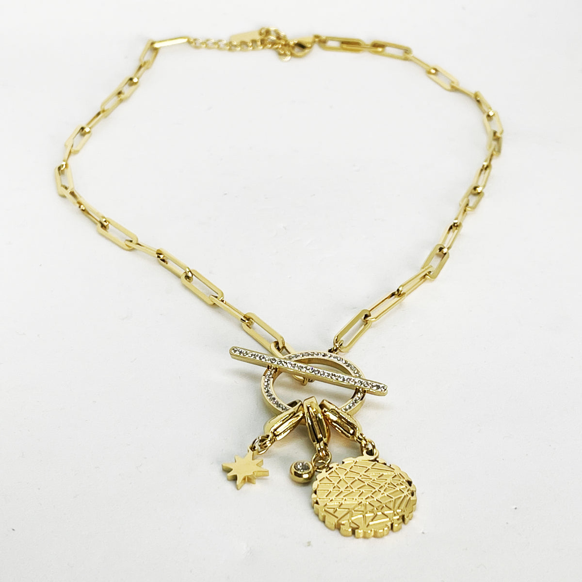 Collier Chaîne Cercle et Barre 3 Pendentifs