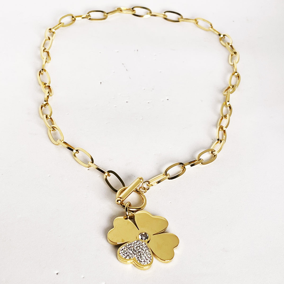 Collier Chaîne Trèfle Coeur Cristaux