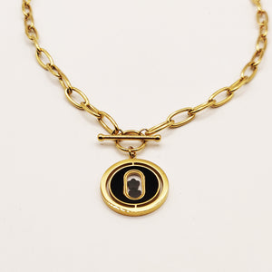 Collier Chaîne Cercle Noir Marguerites