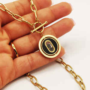 Collier Chaîne Cercle Noir Marguerites