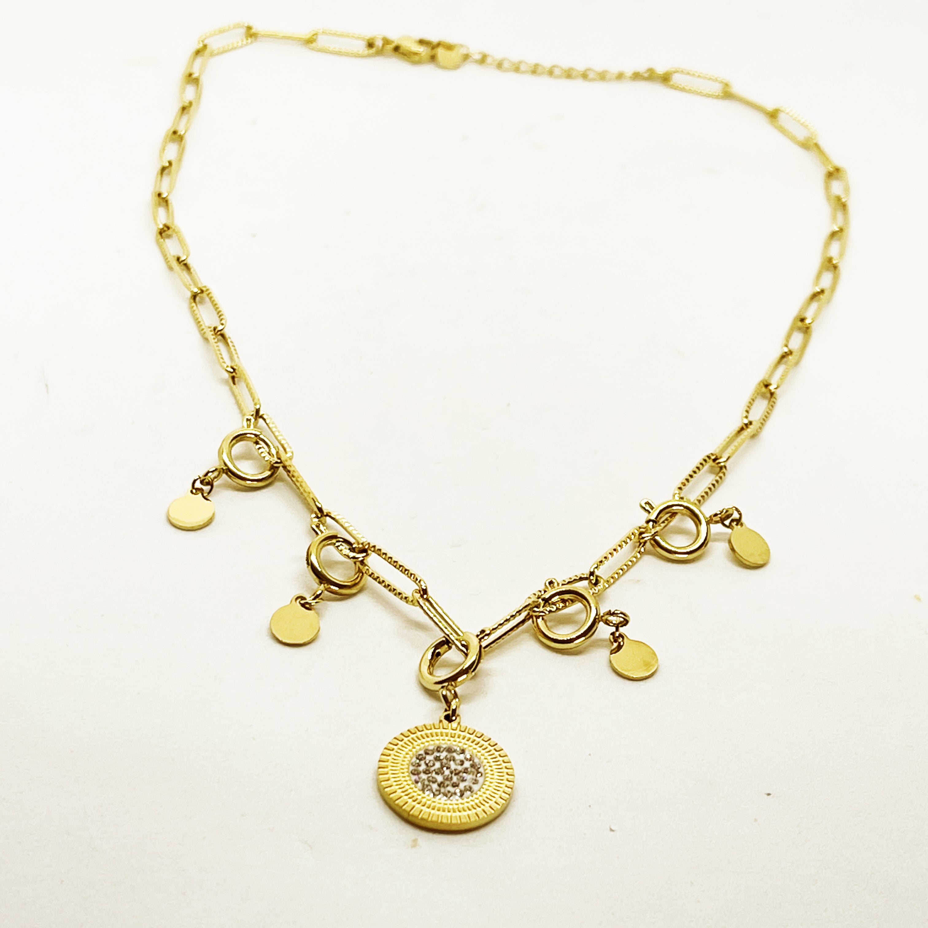 Collier Chaîne Cercle Soleil Cristaux