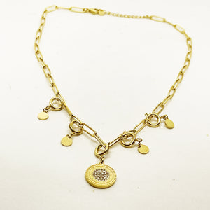 Collier Chaîne Cercle Soleil Cristaux