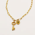 Collier Chaîne Clé Cristaux et Cadenas Coeur Luxe