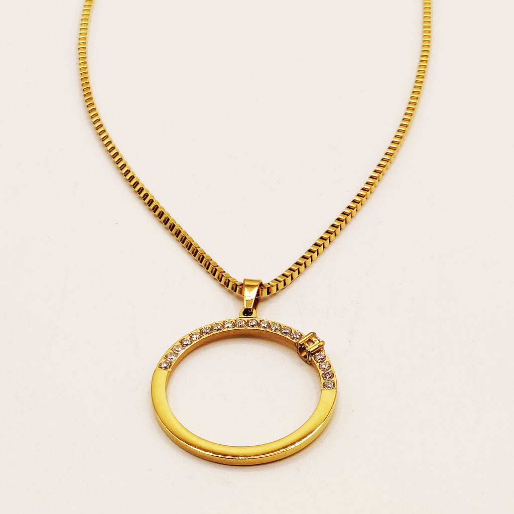 Collier Chaîne Cubique Anneau Cristaux Luxe