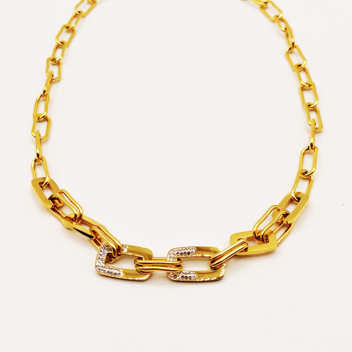 Collier Chaîne Demi Rectangles Cristaux