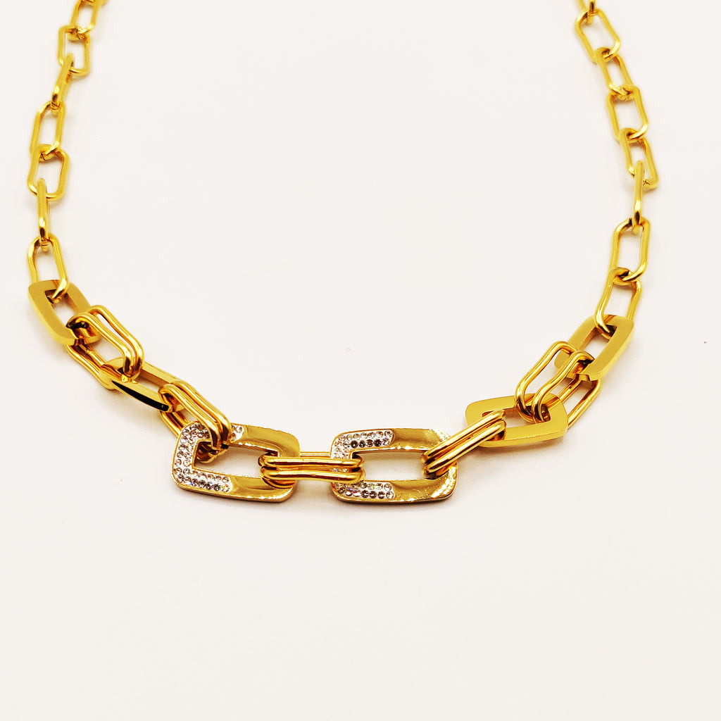 Collier Chaîne Demi Rectangles Cristaux