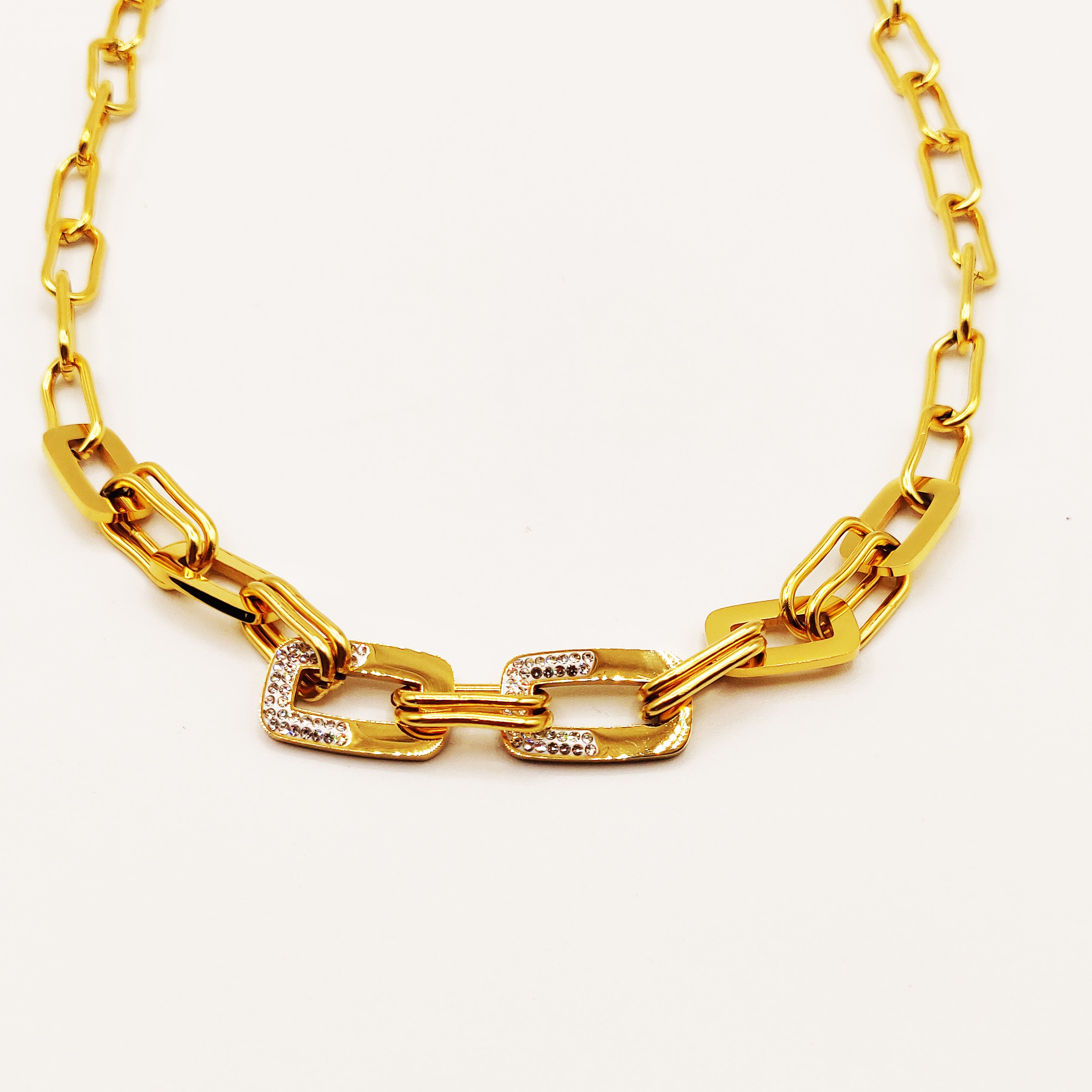 Collier Chaîne Demi Rectangles Cristaux