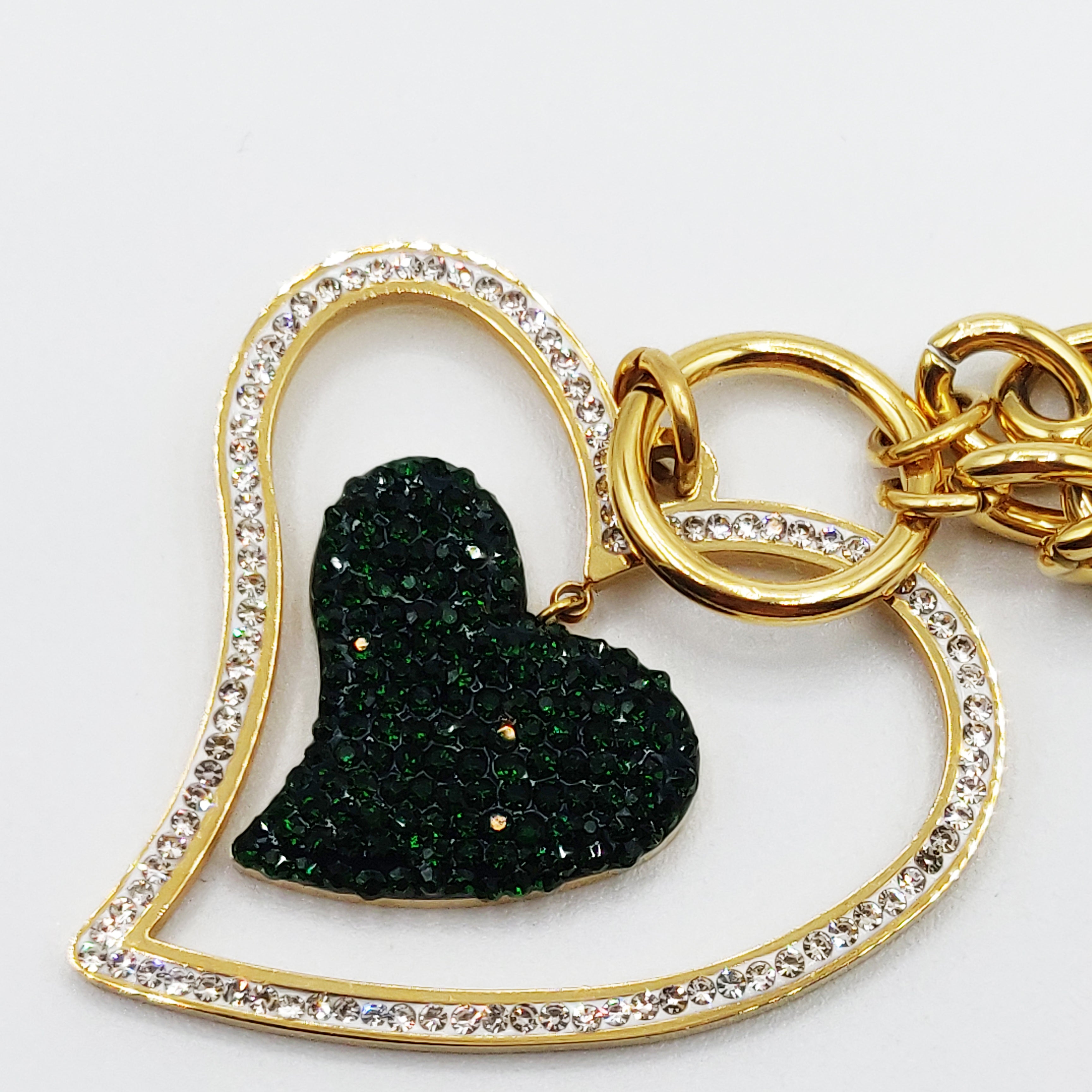 Collier Chaîne Double Coeur Cristaux Vert Royal