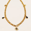 Collier Chaîne Double Yeux et Gouttes Bleues Luxe