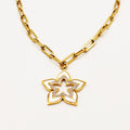 Collier Chaîne Fleur Cristaux et Blanc Nacré Luxe