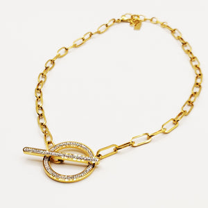 Collier Chaîne Grand Cercle et Barre Cristaux
