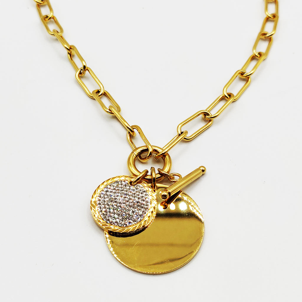 Collier Chaîne Grand Cercle Doré et Soleil Cristaux