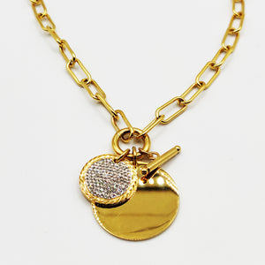 Collier Chaîne Grand Cercle Doré et Soleil Cristaux