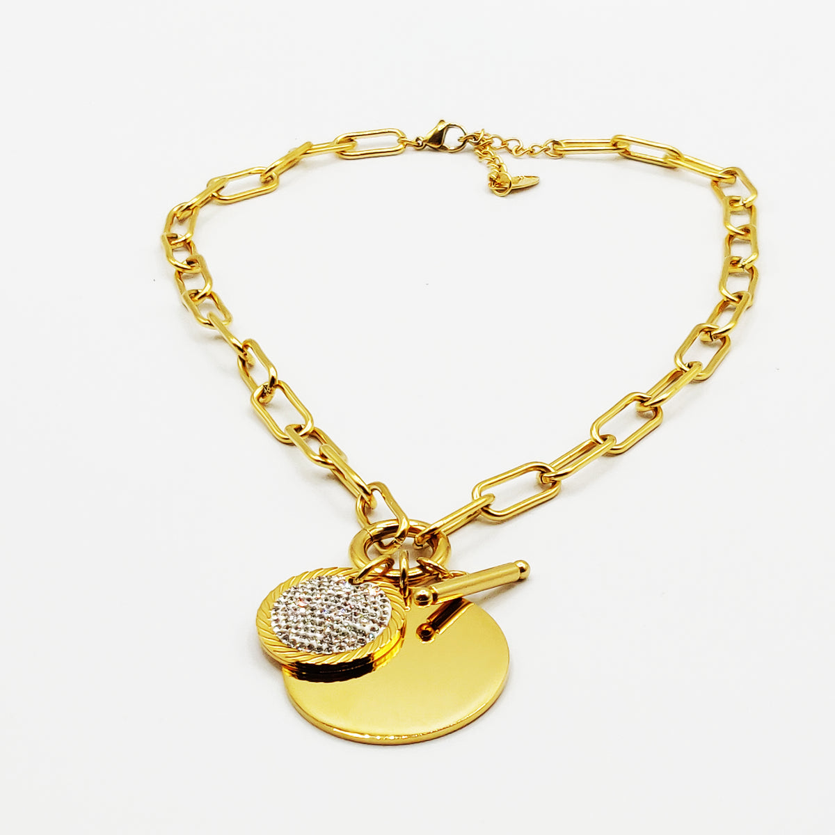 Collier Chaîne Grand Cercle Doré et Soleil Cristaux