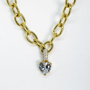 Collier Chaîne Gros Cristal Coeur