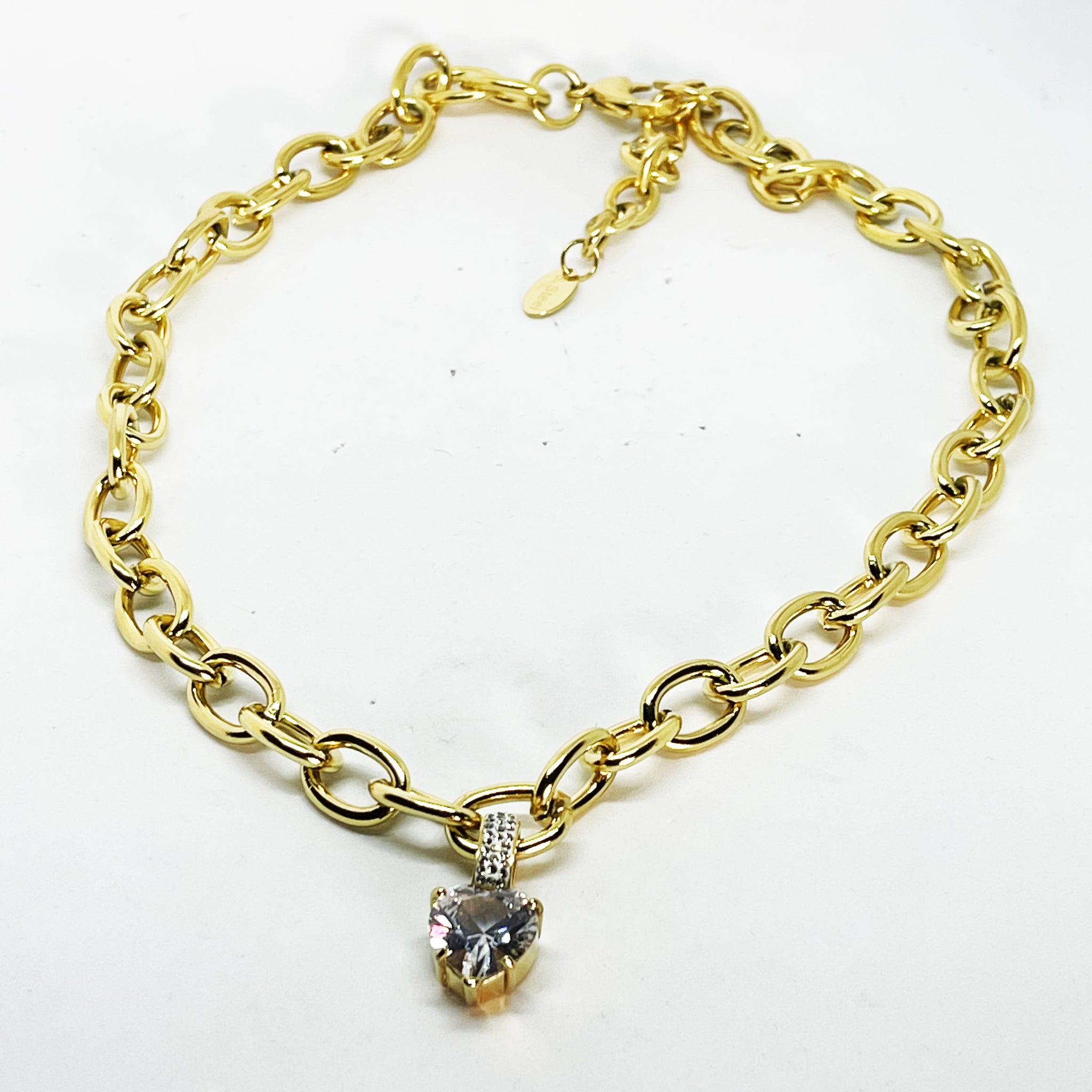 Collier Chaîne Gros Cristal Coeur