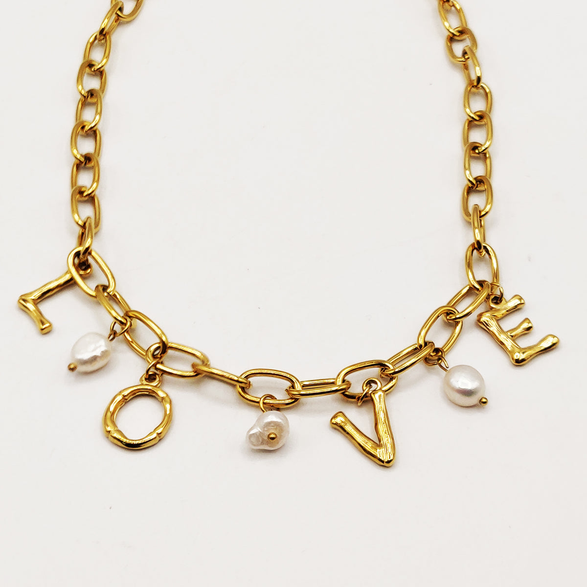 Collier Chaîne Love Perles Blanches