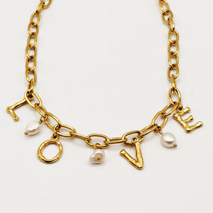 Collier Chaîne Love Perles Blanches