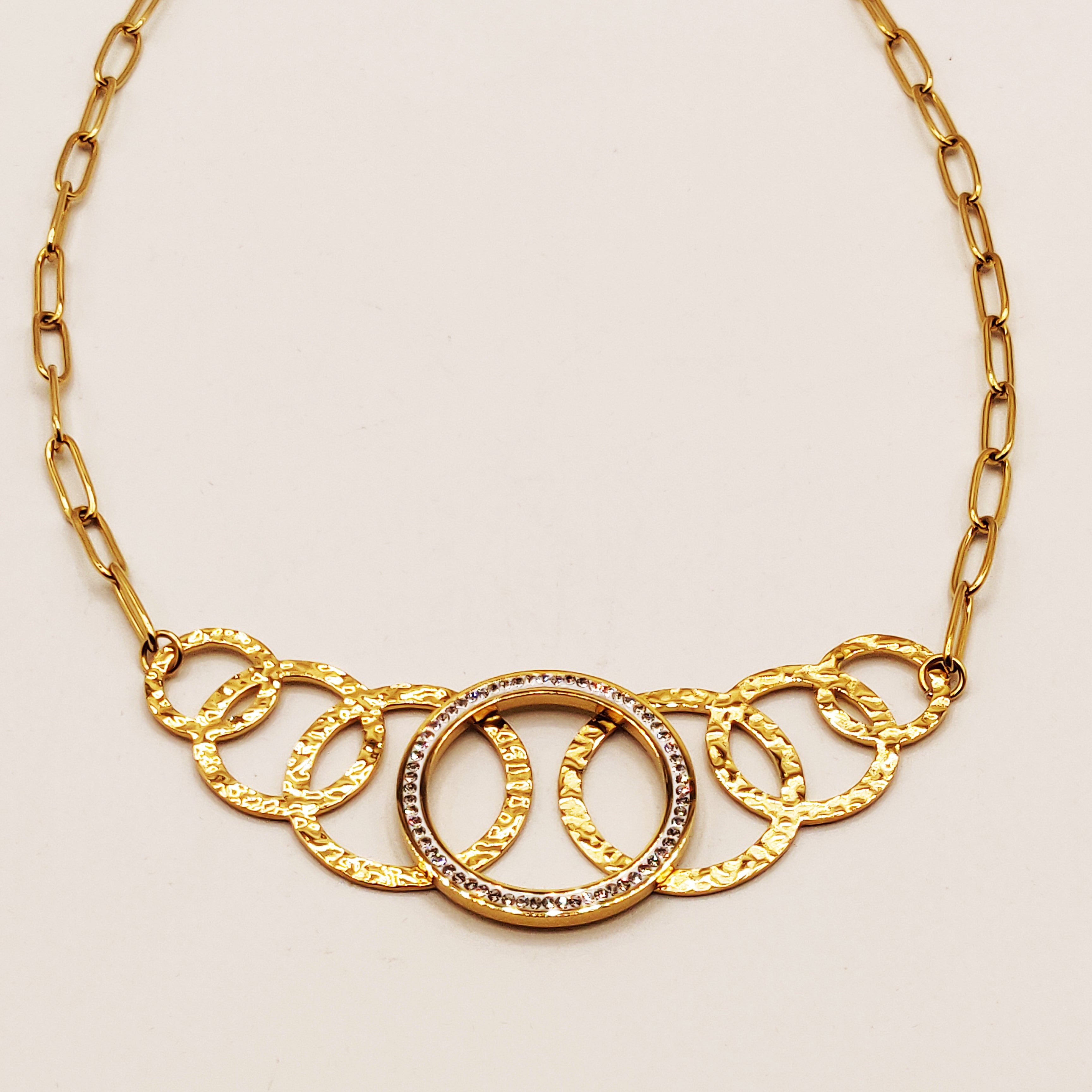 Collier Chaîne Multi Cercles Cristaux Luxe
