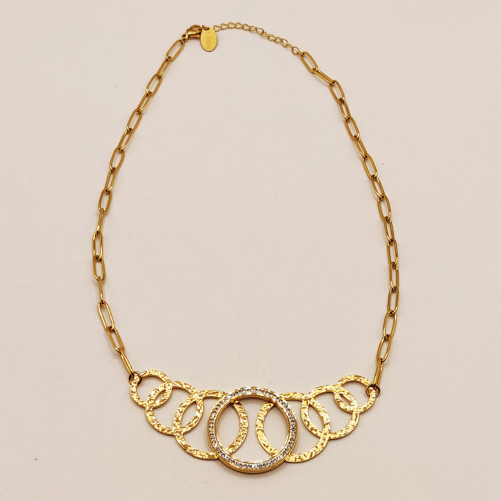 Collier Chaîne Multi Cercles Cristaux Luxe