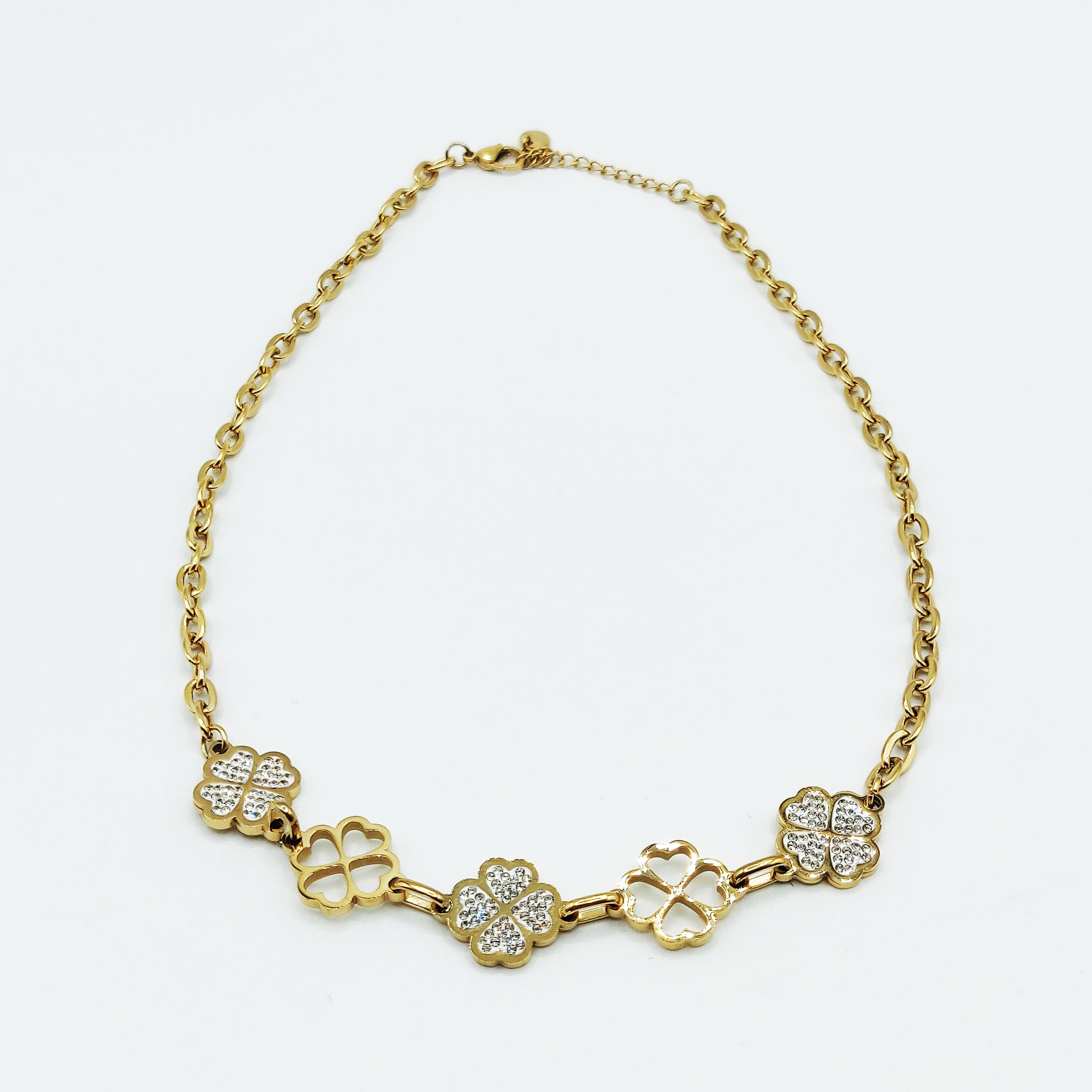 Collier Chaîne Multi Trèfles Cristaux