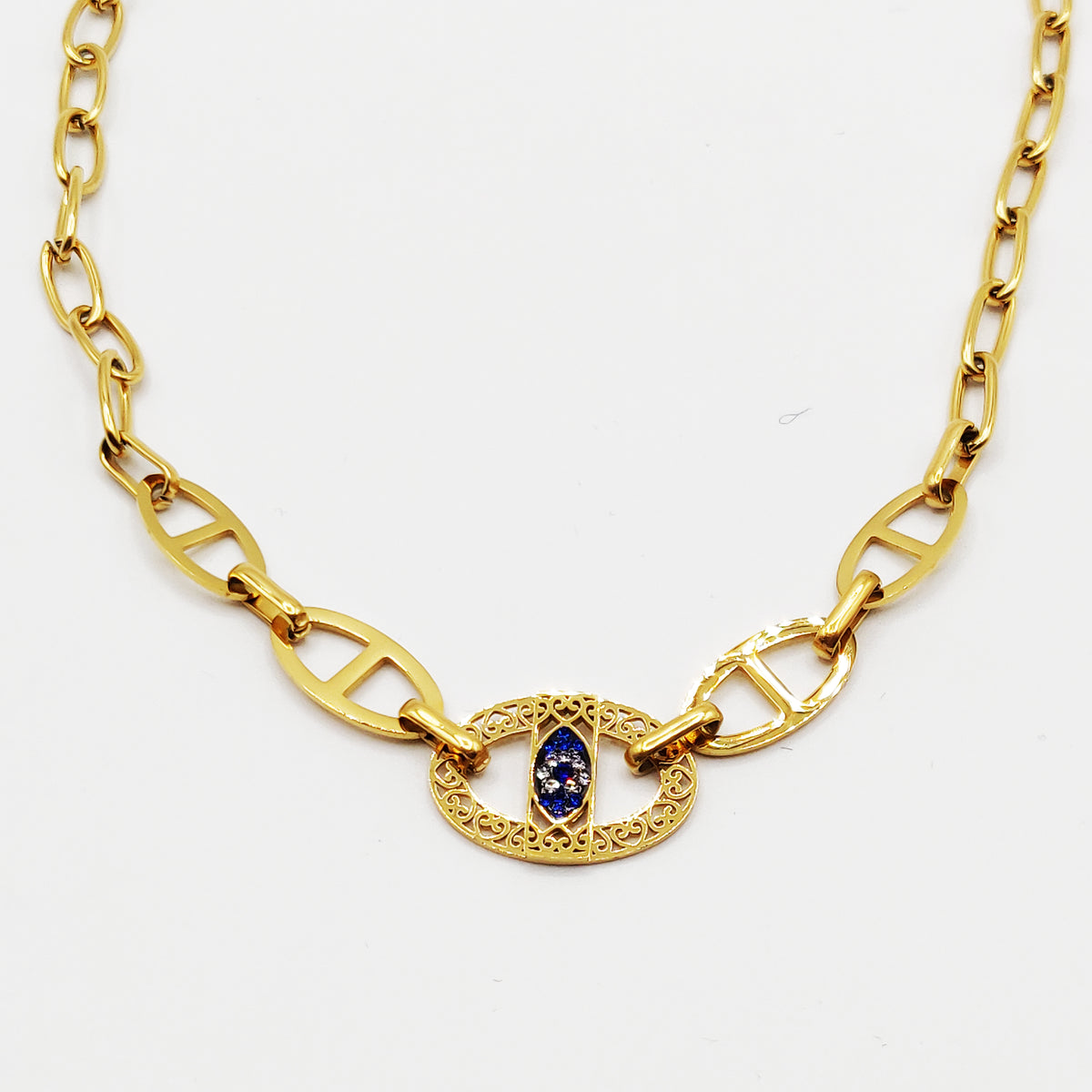 Collier Chaîne Oeil Bleu Roi