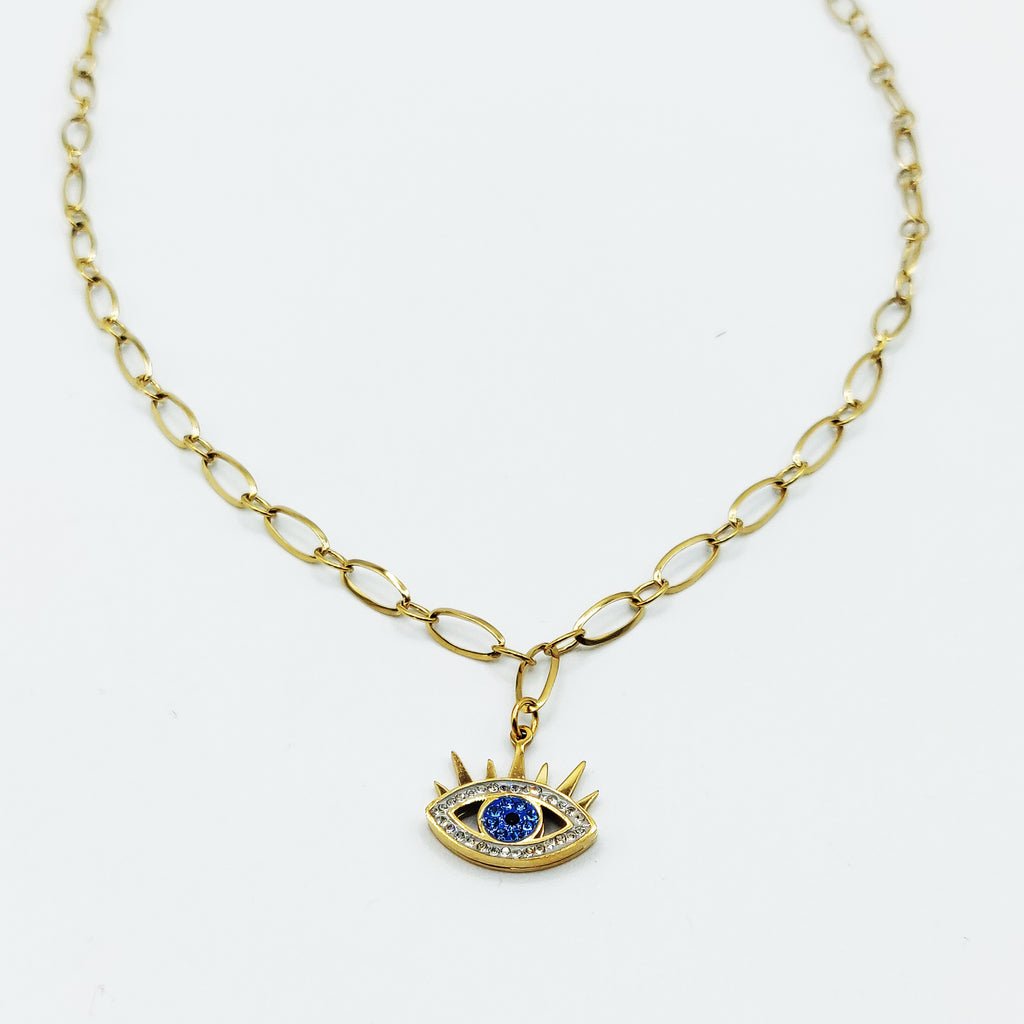 Collier Chaîne Oeil Pics Cristaux