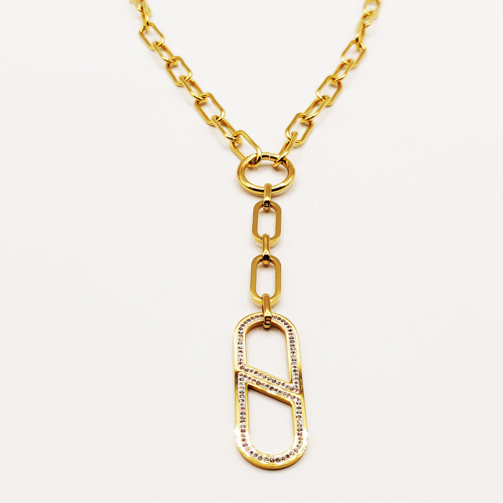 Collier Chaîne Ovale Coupé Cristaux Descendant
