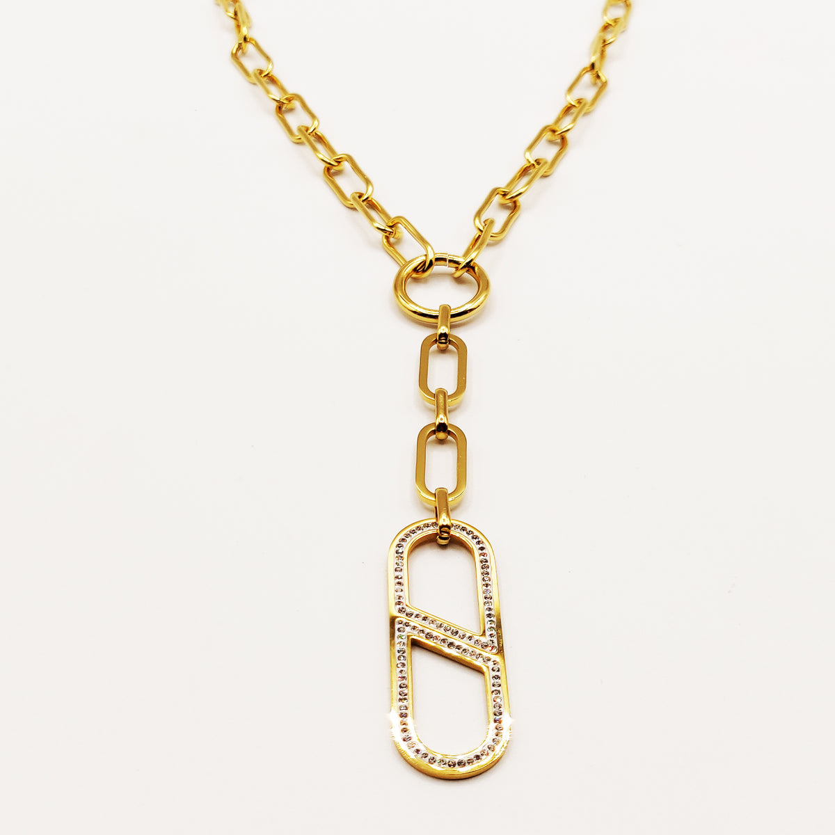 Collier Chaîne Ovale Coupé Cristaux Descendant
