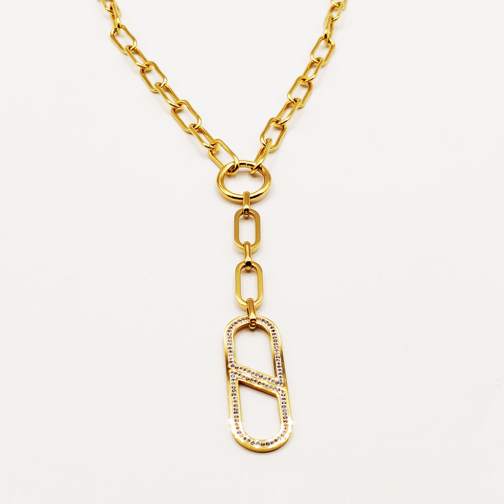 Collier Chaîne Ovale Coupé Cristaux Descendant