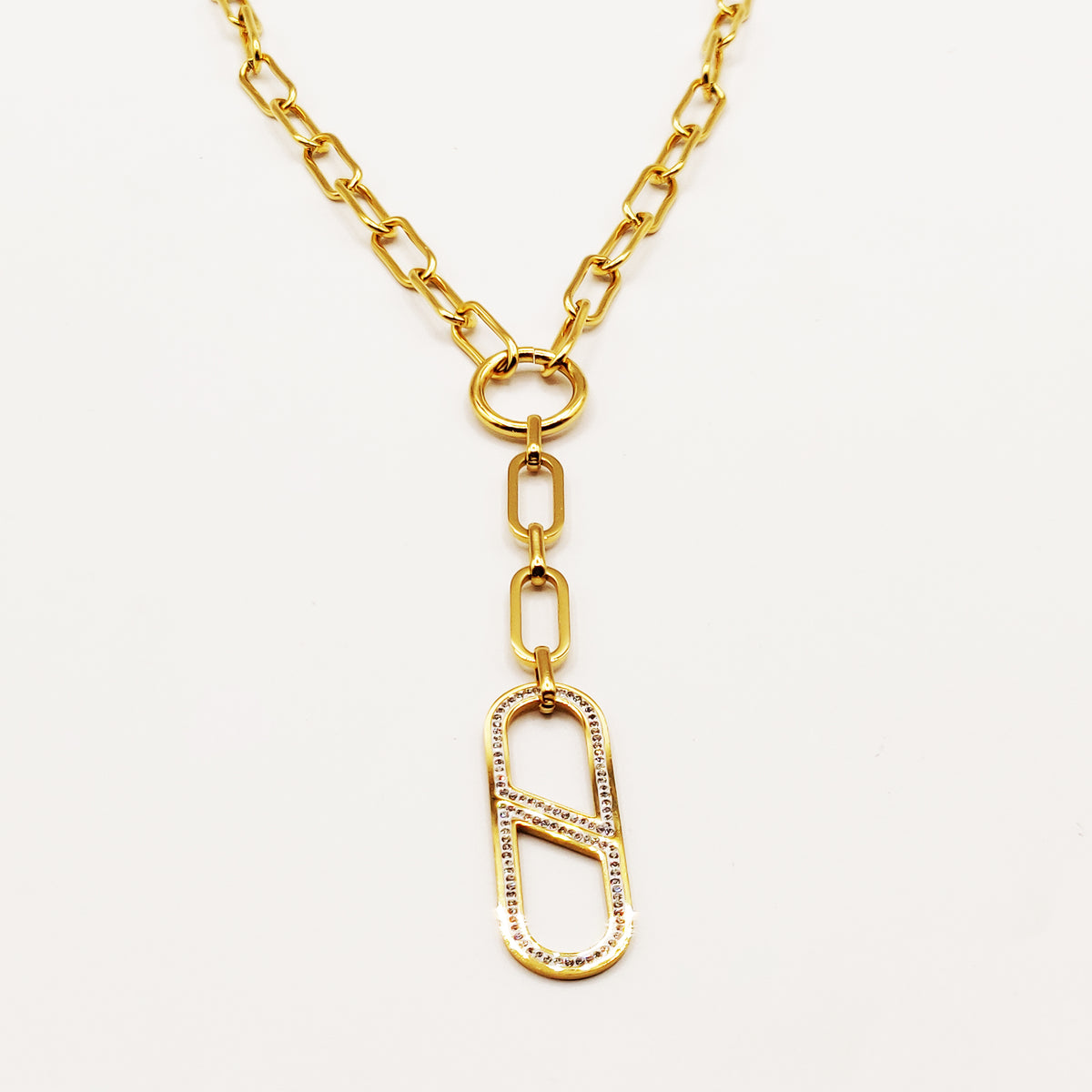 Collier Chaîne Ovale Coupé Cristaux Descendant