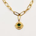 Collier Chaîne Pendentif Cercle Losange Vert Luxe