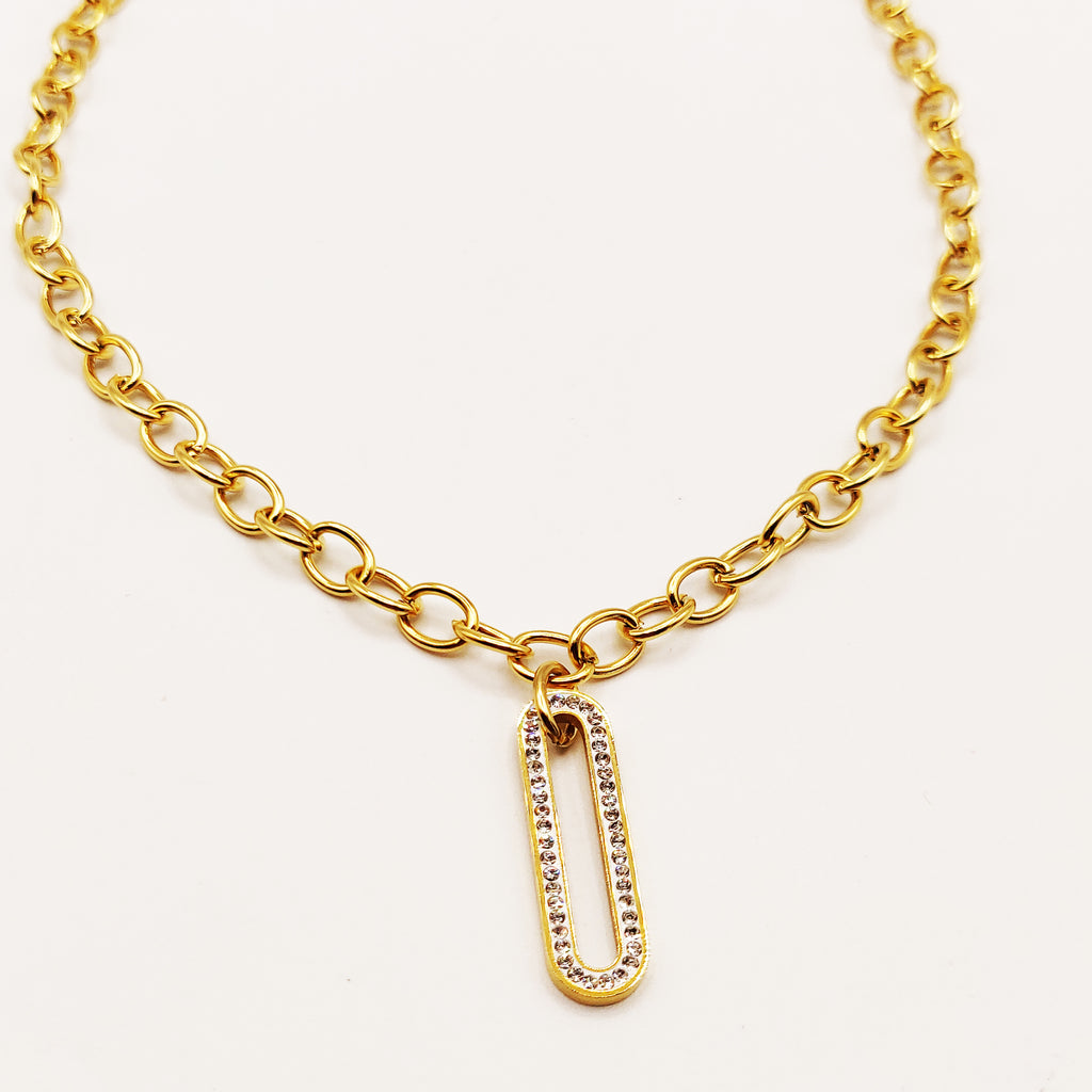 Collier Chaîne Pendentif Ovale Cristaux