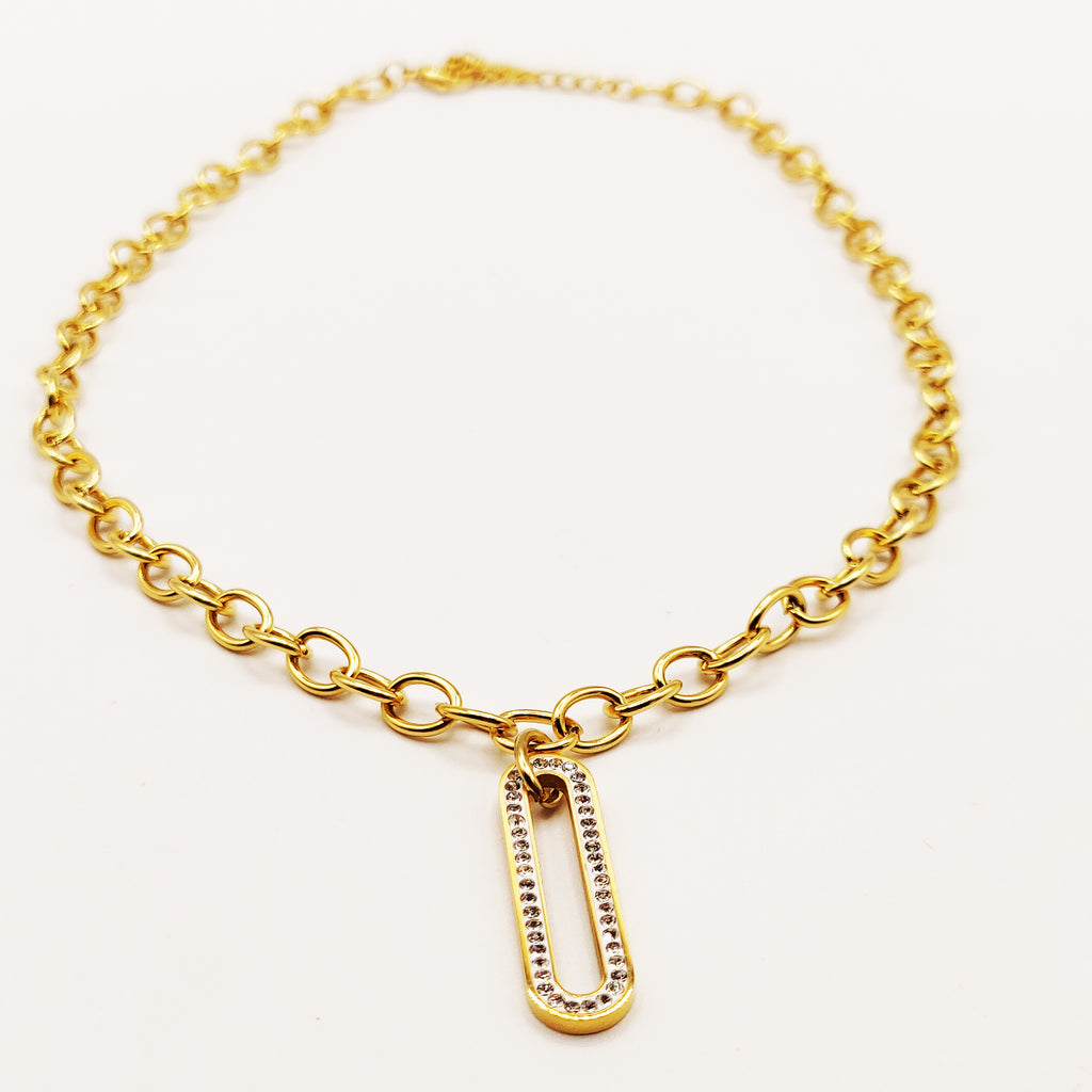 Collier Chaîne Pendentif Ovale Cristaux