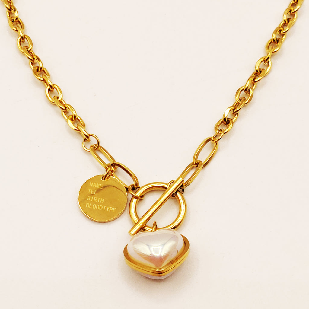 Collier Chaînes Pendentifs Cercle Barre et Coeur Blanc