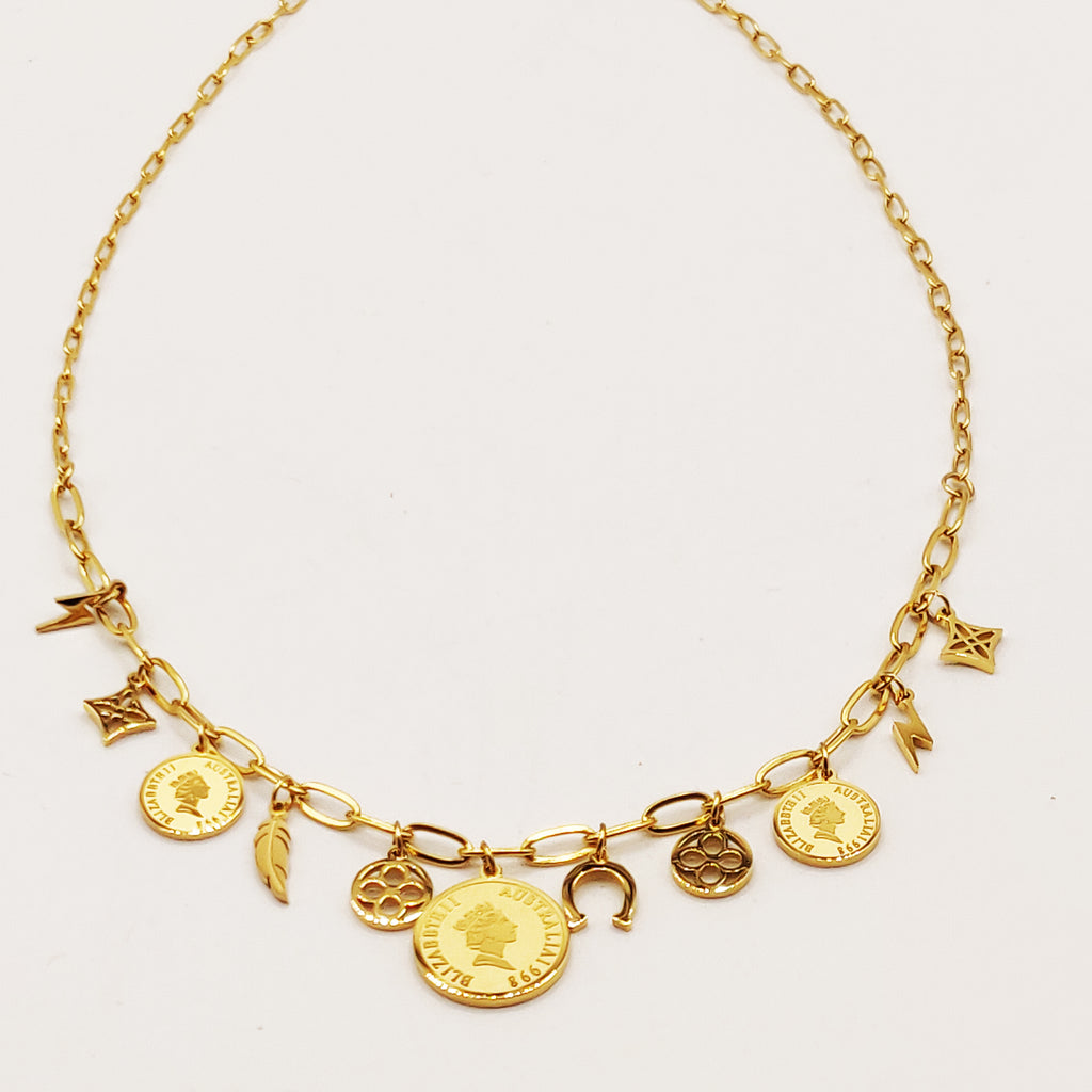 Collier Chaîne Pièces Multi Pendentifs Luxe