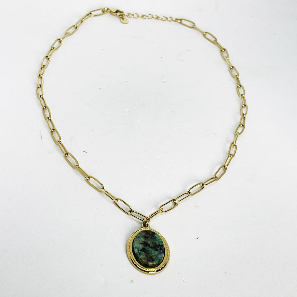 Collier Chaîne Pierre Verte Ovale