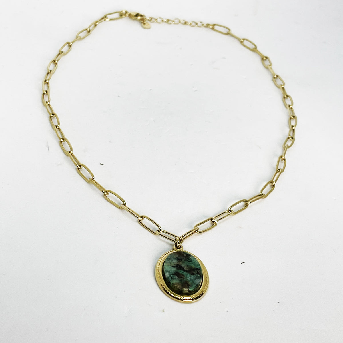 Collier Chaîne Pierre Verte Ovale