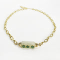 Collier Chaîne Rectangle 3 Perles Vertes
