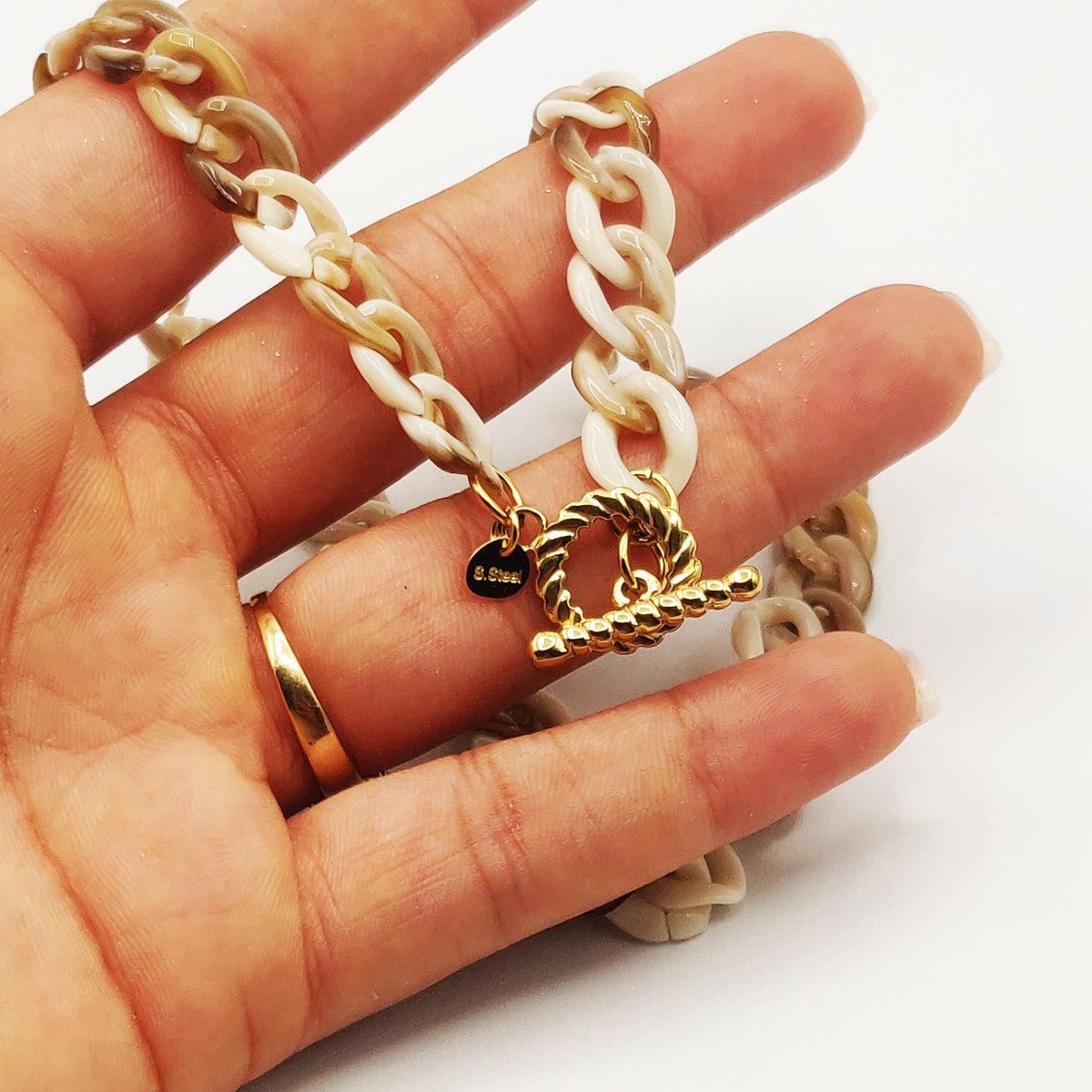 Collier Chaîne Style Céramique Beige