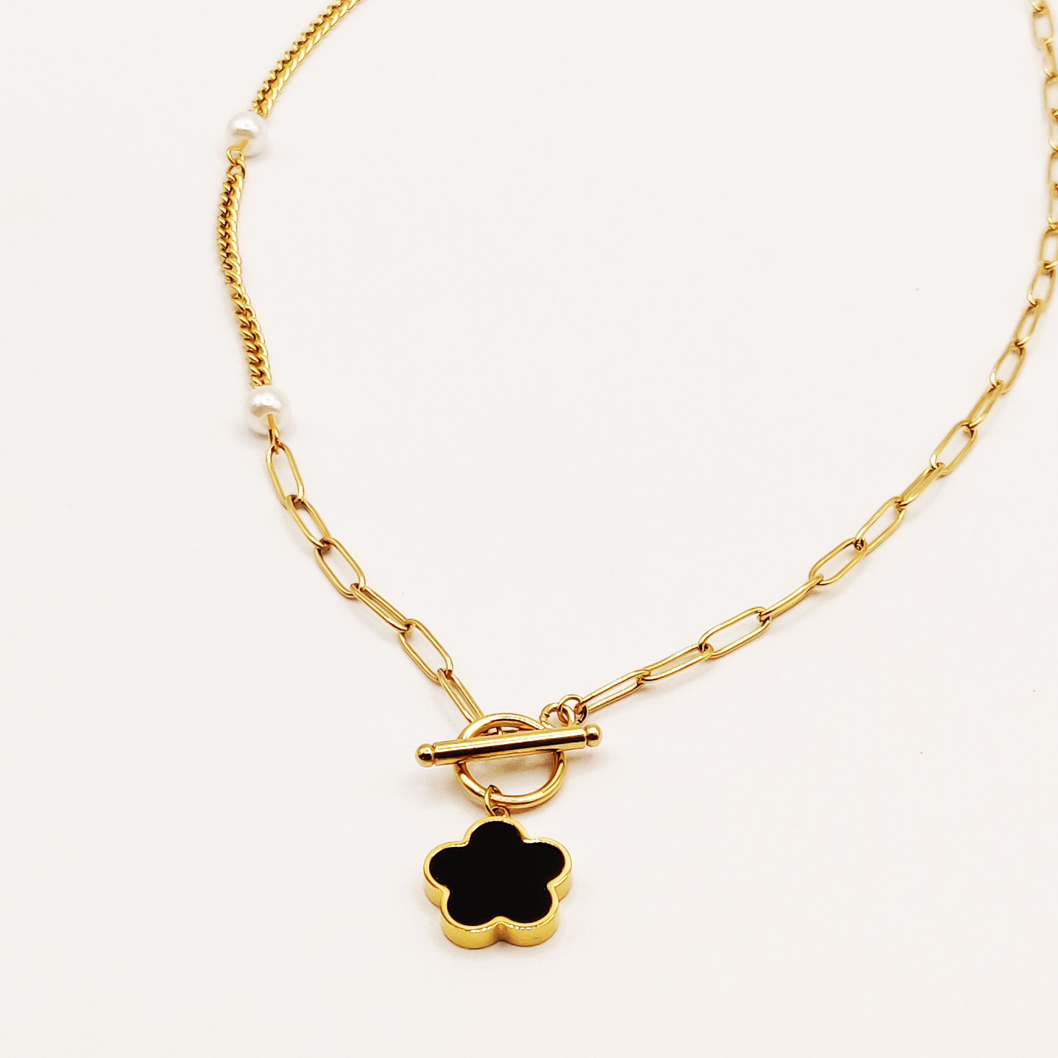 Collier Chaîne et Tresse Marguerite Noire