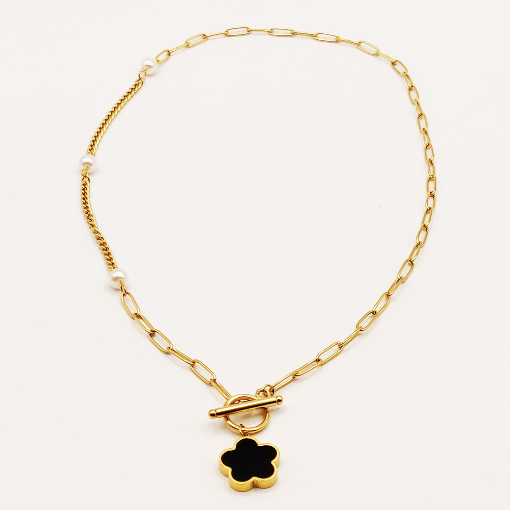 Collier Chaîne et Tresse Marguerite Noire
