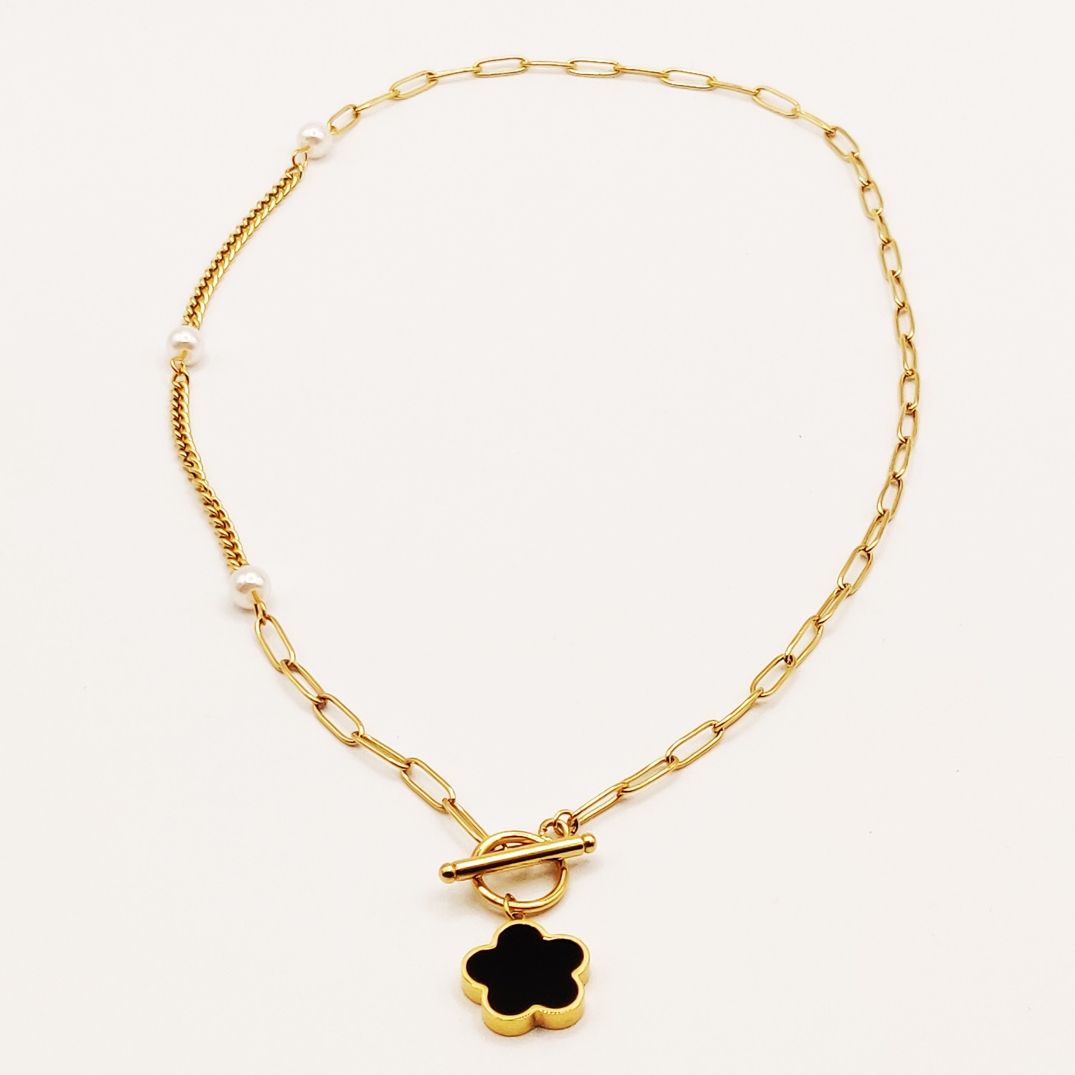 Collier Chaîne et Tresse Marguerite Noire