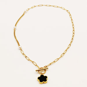 Collier Chaîne et Tresse Marguerite Noire