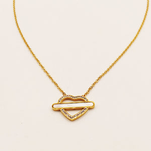 Collier Coeur Cristaux et Barre Blanche Nacrée Luxe